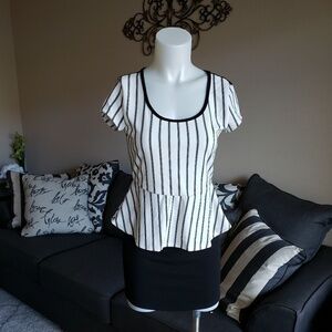 FASHION Muse Striped Peplum Mini Dress Size S